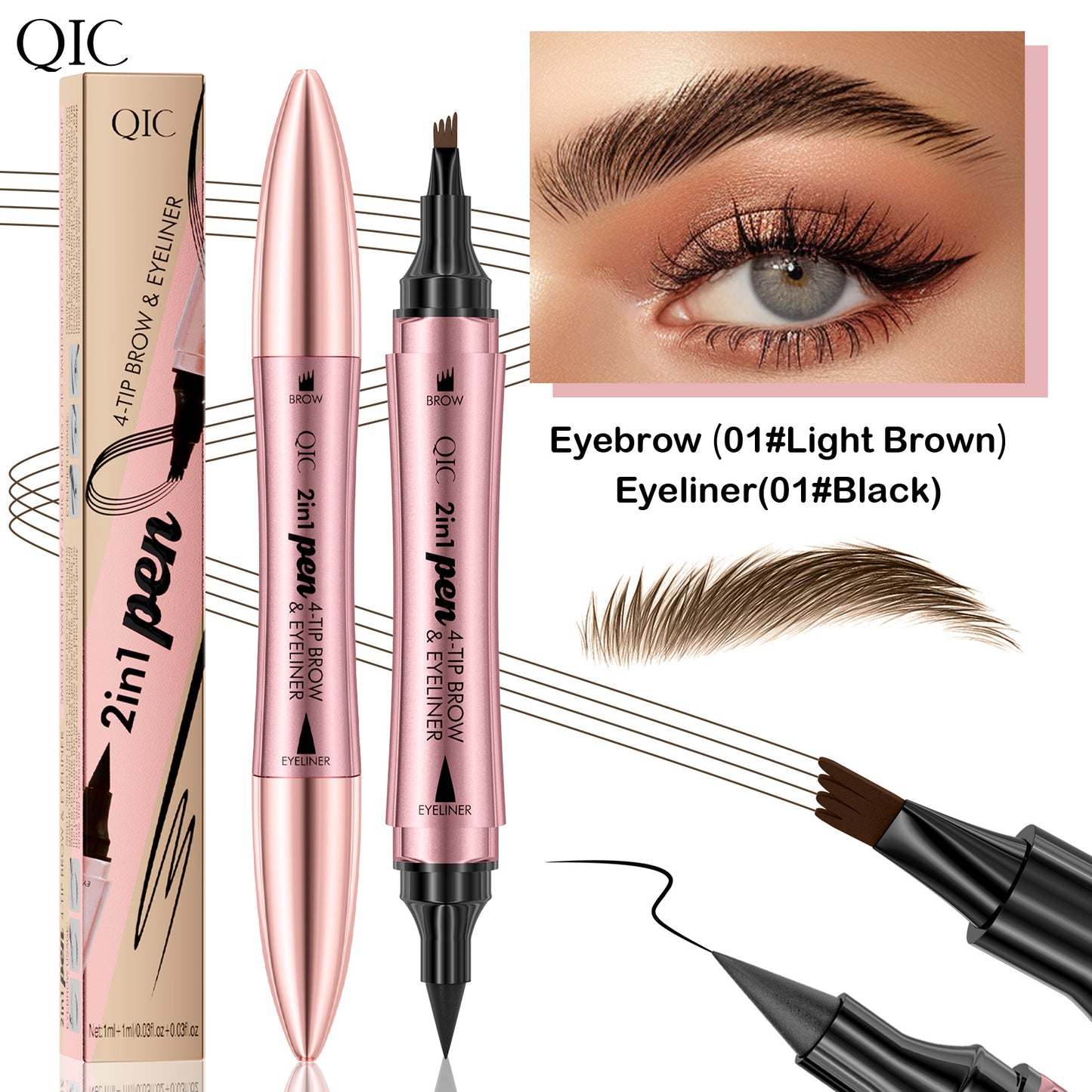 QIC 2-in-1 4-Tip Eye Brow & Eyeliner Pen