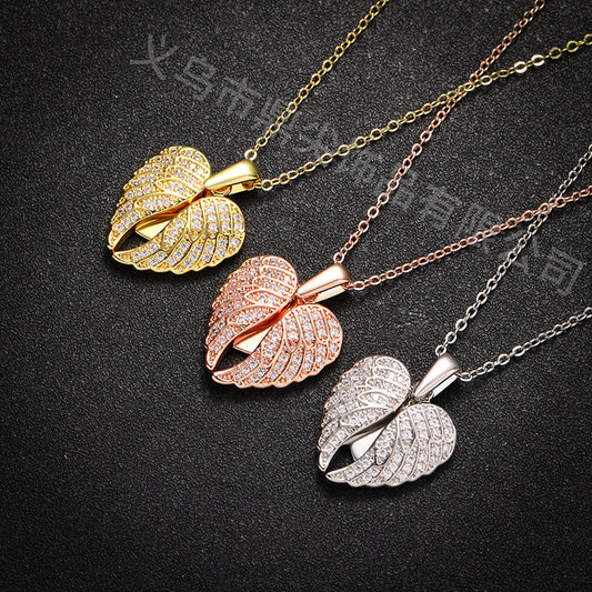 Korean Style Heart Wing Pendant Necklace for Women – 18K Gold, Rose Gold & White Gold Plated