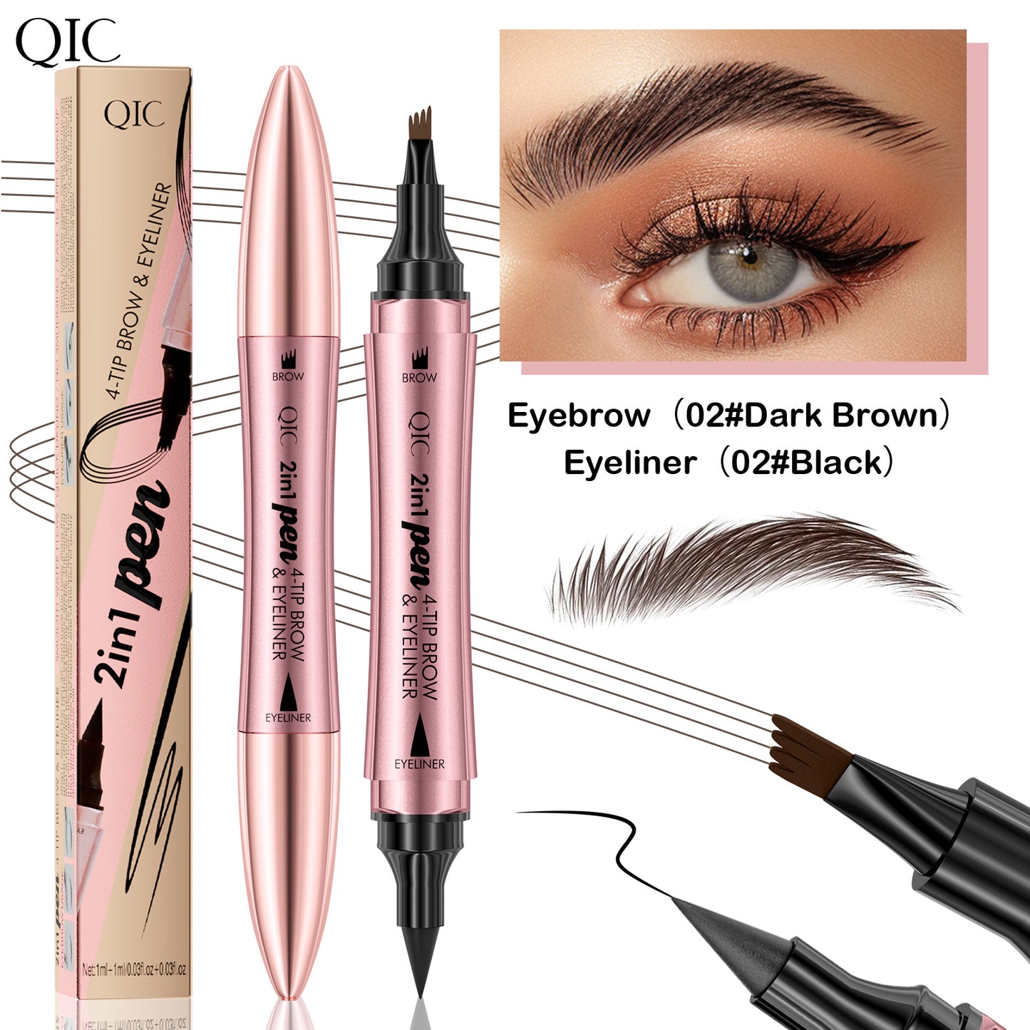 QIC 2-in-1 4-Tip Eye Brow & Eyeliner Pen